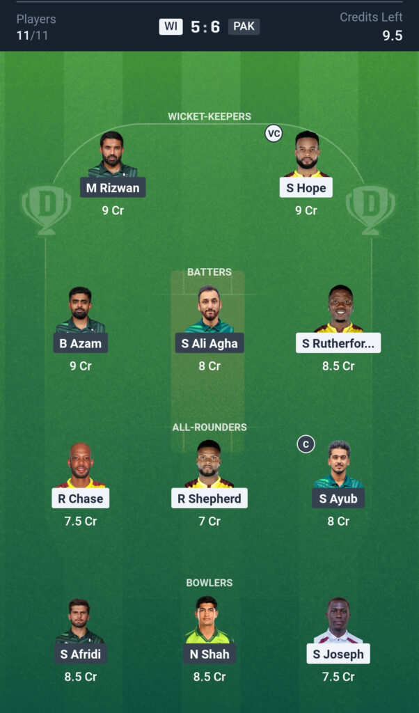 WI vs PAK Dream11 Prediction Team 1st odi