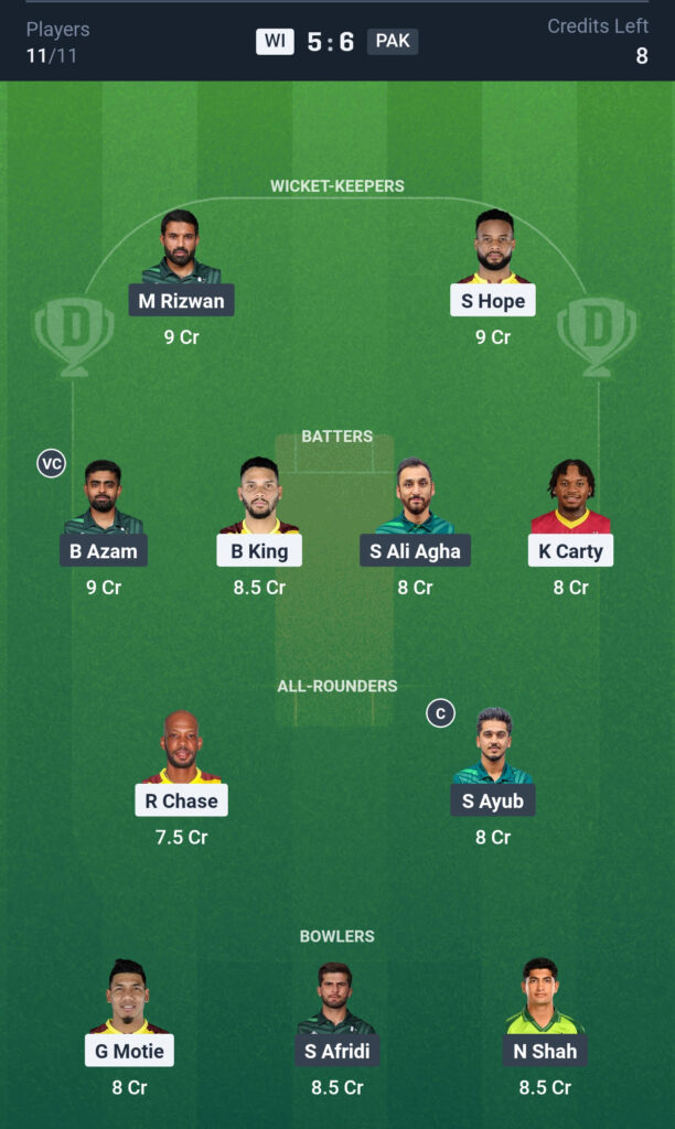 WI vs PAK Dream11 Prediction Today Match, Dream11 Team Today, Fantasy Cricket Tips, Playing XI, Pitch Report,-Pakistan Tour of West Indies 2025, 2ND ODI, 10 AUGUST