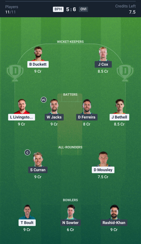 BPH vs OVI Dream11 Prediction Today Match, Dream11 Team Today, Fantasy Cricket Tips, Playing XI, Pitch Report,& Injury Updates- The Hundred Competition 2025, Match 10th,12 August.