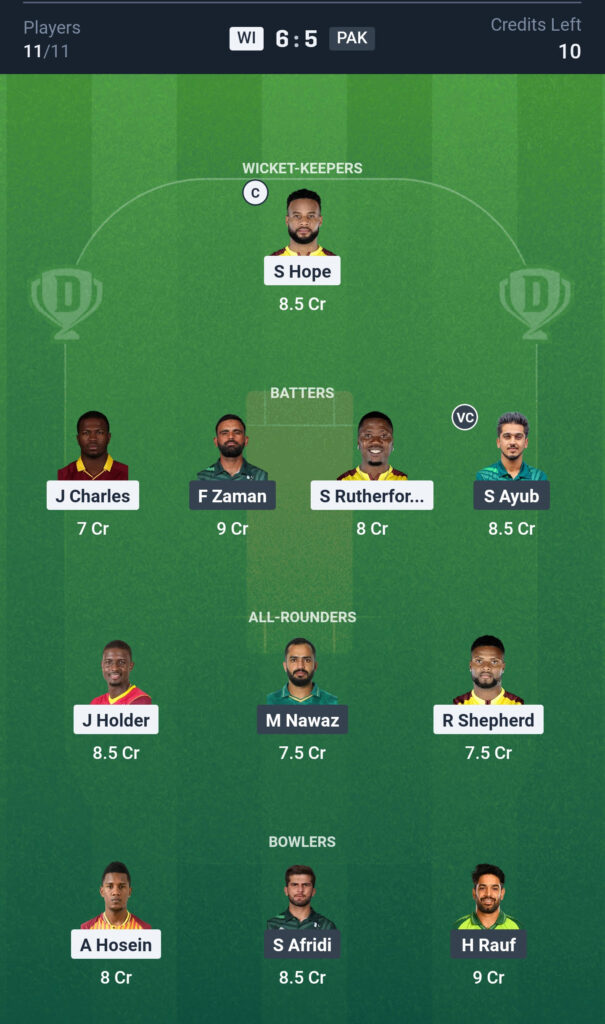 Wi vs pak 2nd t20 dream11 team prediction