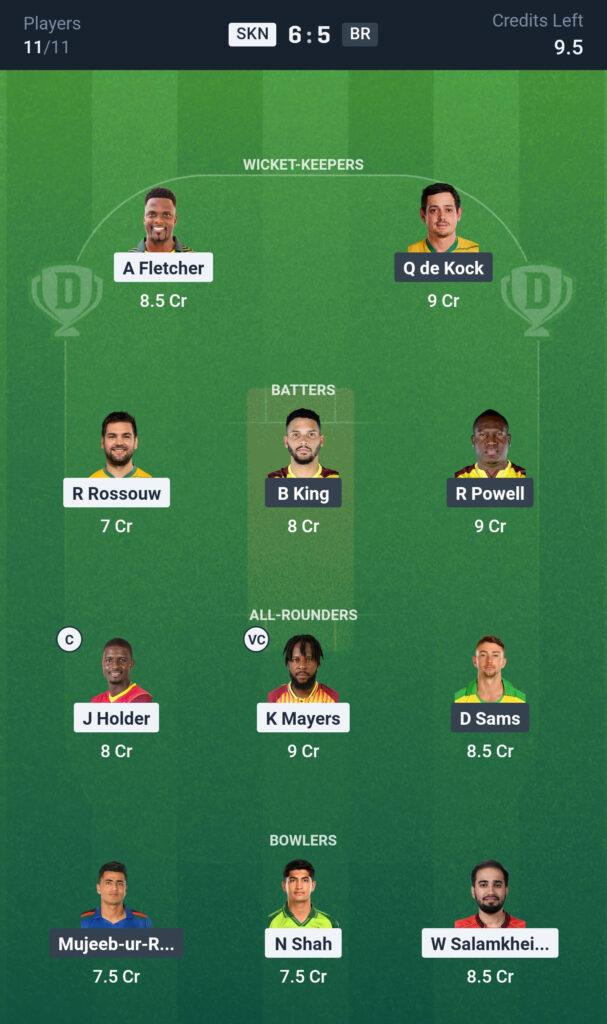 SKN vs BR Dream11 Prediction Today Match, Dream11 Team Today, Fantasy Cricket Tips, Playing XI, Pitch Report,& Injury Updates-Caribbean Premier League 2025,8th Match