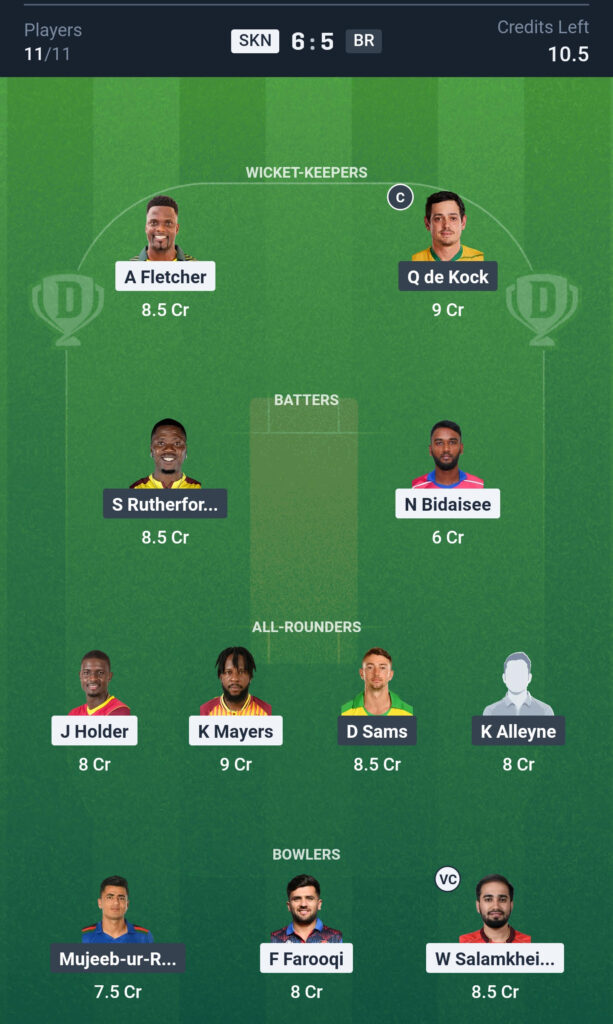 SKN vs BR Dream11 Prediction Today Match, Dream11 Team Today, Fantasy Cricket Tips, Playing XI, Pitch Report,& Injury Updates-Caribbean Premier League 2025,8th Match