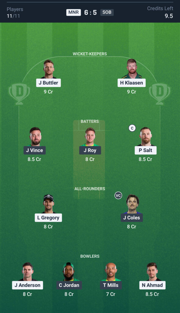 MNR vs SOB today dream11 team